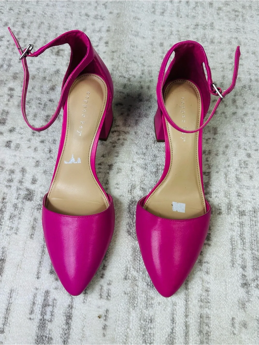 Copper Key Fuchsia Pointed-Toe Ankle-Strap Block Heels